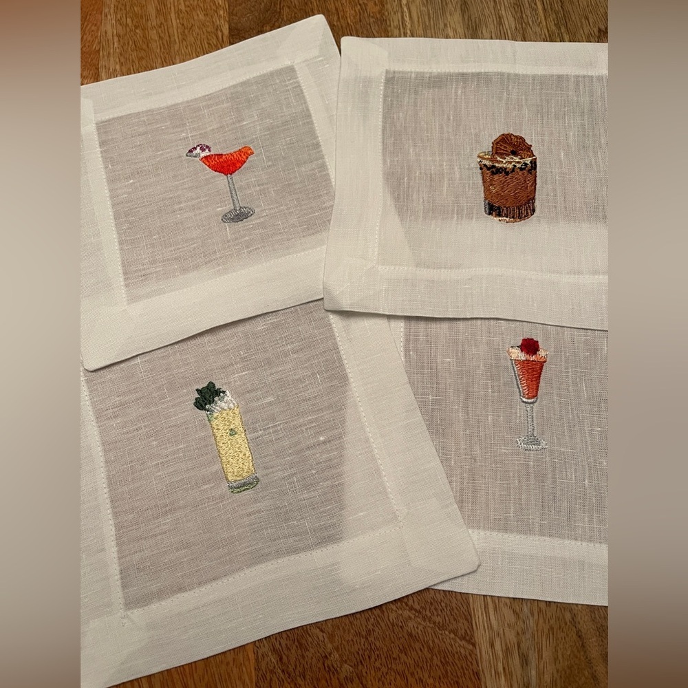Beverly Hills Linen Embroidered Cocktail Napkin Set - Picture 4 of 8